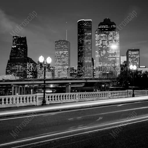 Matte Black WOOD Framed Black and White Houston Photograph: The Houston Skyline in a Square Matte Black Wood Frame