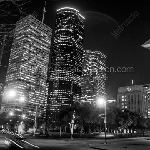 Matte Black WOOD Framed Black and White Houston Photograph: Downtown Houston in a Square Matte Black Wood Frame