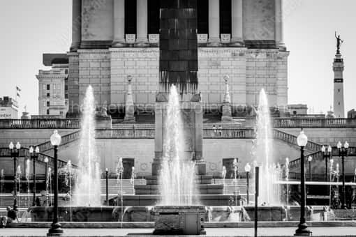 Indianapolis Black and White Photography of The Fountains and Obelisk from American Legion Mall The Fountains and Obelisk from American Legion Mall -- Indianapolis Black and White Photography
