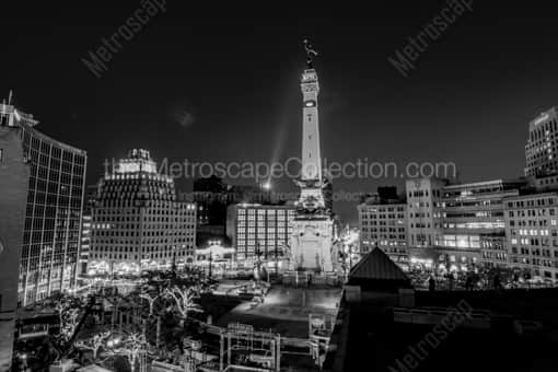Indianapolis Black and White Photography of Monument Circle and Ninja Warrior at Night Monument Circle and Ninja Warrior at Night -- Indianapolis Black and White Photography