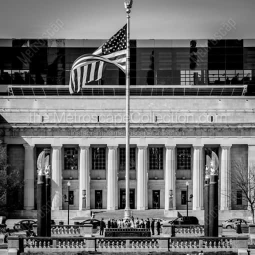 Matte Black WOOD Framed Black and White Indianapolis Photograph: Golden Eagles near the Indian World War Memorial in a Square Matte Black Wood Frame
