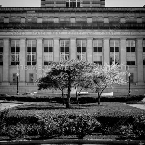 Matte Black WOOD Framed Black and White Indianapolis Photograph: The Indianapolis Main Post Office and Court House in a Square Matte Black Wood Frame