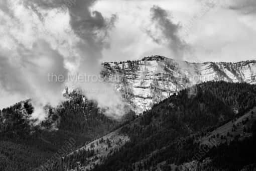 Rendezvous Mountain with Autumn Clouds -- Jackson Hole Black and White Photography
