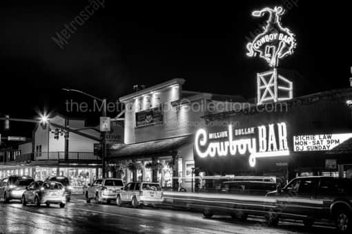 The Million Dollar Cowboy Bar at Night -- Jackson Hole Black and White Photography
