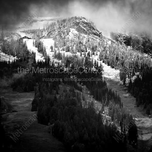 Matte Black WOOD Framed Black and White Jackson Hole Photograph: The First Snowfall of the Season in Jackson Hole in a Square Matte Black Wood Frame