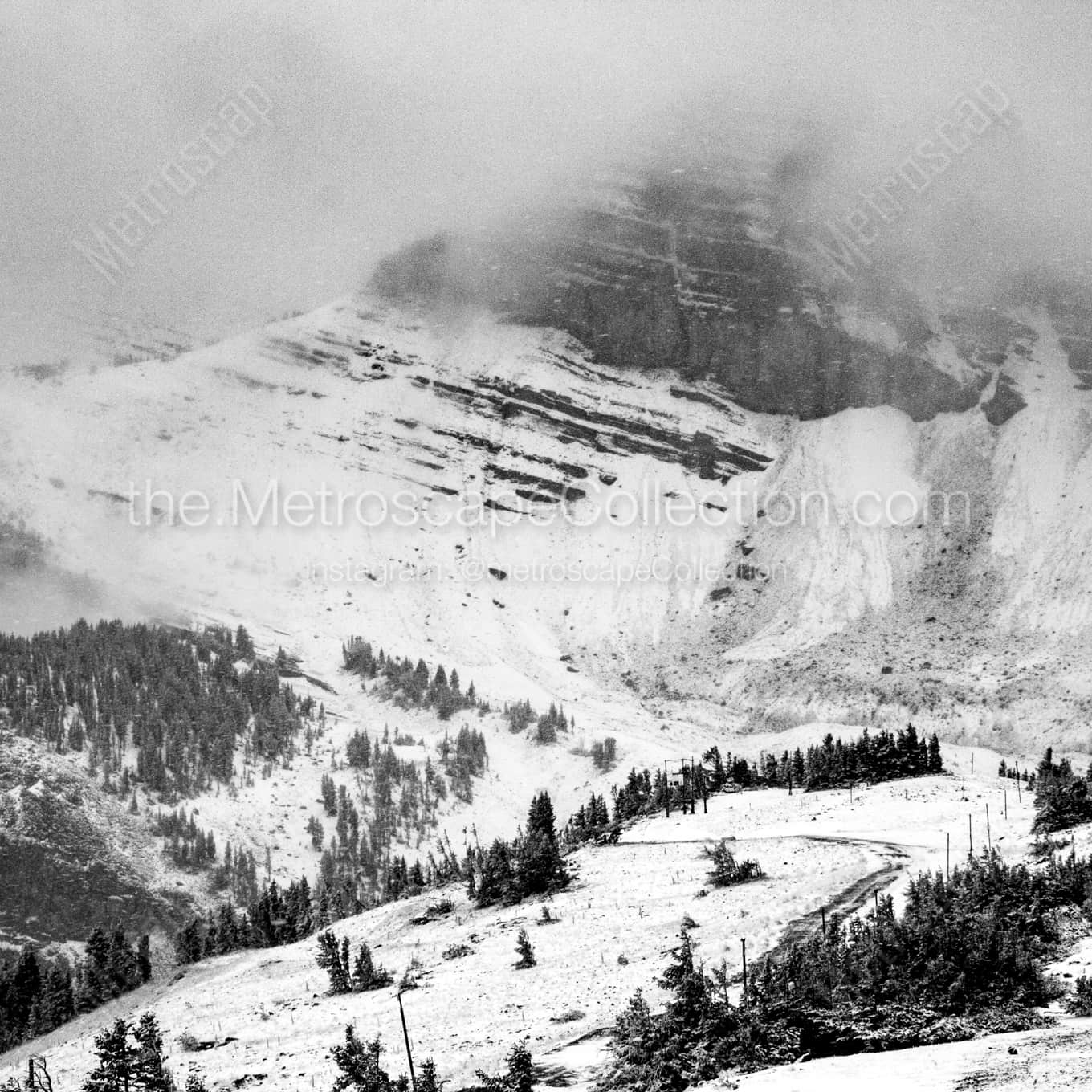 Cody Bowl on Rendezvous Mountain landscape black and white Photography square crop