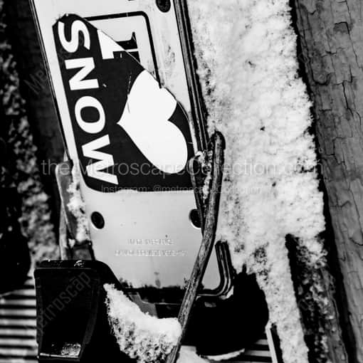 Matte Black WOOD Framed Black and White Jackson Hole Photograph: Snow Skis in a Square Matte Black Wood Frame