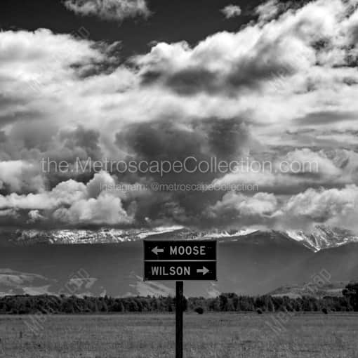 Matte Black WOOD Framed Black and White Jackson Hole Photograph: Wilson Wyoming Sign in a Square Matte Black Wood Frame