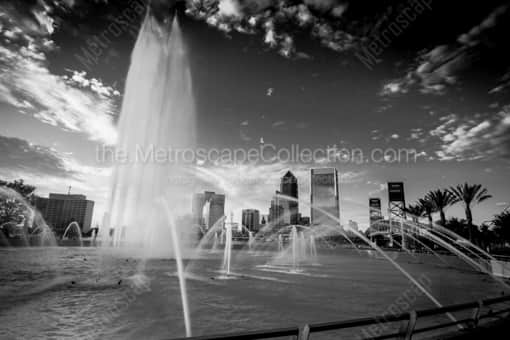 Jacksonville Black and White Photography of The Jacksonville Skyline and Friendship Fountain The Jacksonville Skyline and Friendship Fountain -- Jacksonville Black and White Photography