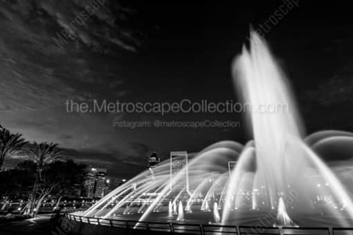 Jacksonville Black and White Photography of The Jacksonville Skyline at Night with the Friendship Fountain The Jacksonville Skyline at Night with the Friendship Fountain -- Jacksonville Black and White Photography