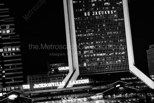 Jacksonville Black and White Photography of Go Jaguars in the Windows of the Independent Square Building Go Jaguars in the Windows of the Independent Square Building -- Jacksonville Black and White Photography