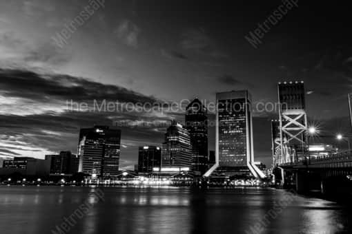 The Jacksonville Skyline at Night -- Jacksonville Black and White Photos