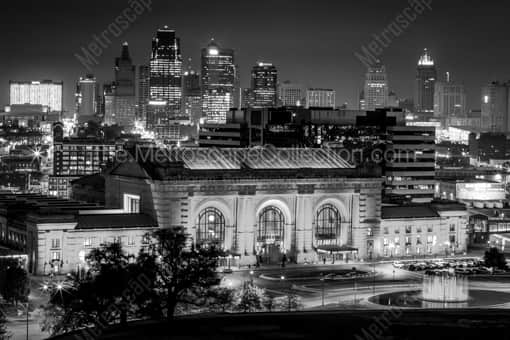 The Kansas City Skyline at Night -- Kansas City Black and White Photos