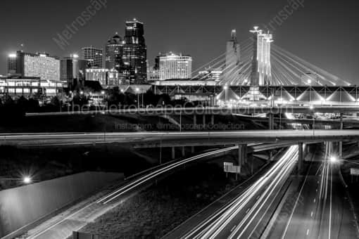 Kansas City Black and White Photography of The Downtown Kansas City Skyline over 670 The Downtown Kansas City Skyline over 670 -- Kansas City Black and White Photography