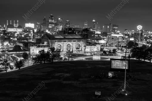 Kansas City Black and White Photography of The KC Skyline at Night from WWI Monument The KC Skyline at Night from WWI Monument -- Kansas City Black and White Photography