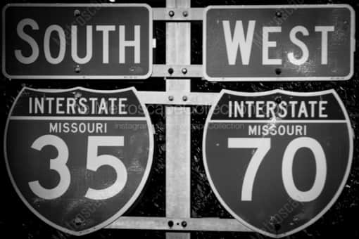I-35 and I-70 Highway Signs -- Kansas City Black and White Photos