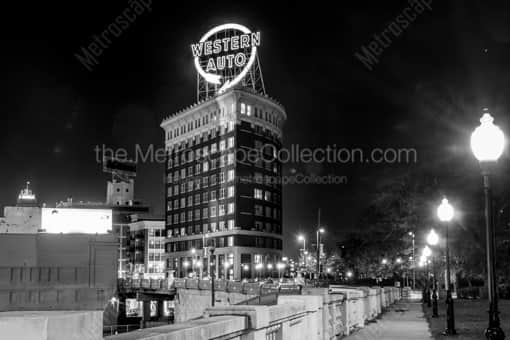 The Western Auto Sign and Building -- Kansas City Black and White Photos