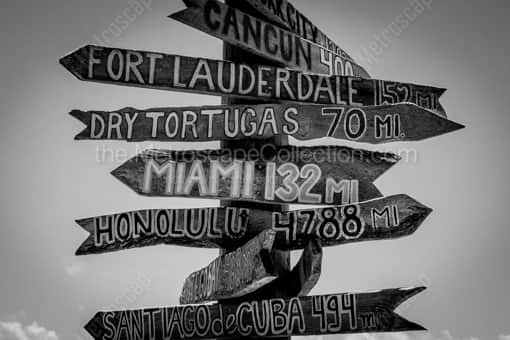 Key West Signpost -- Key West Black and White Photos