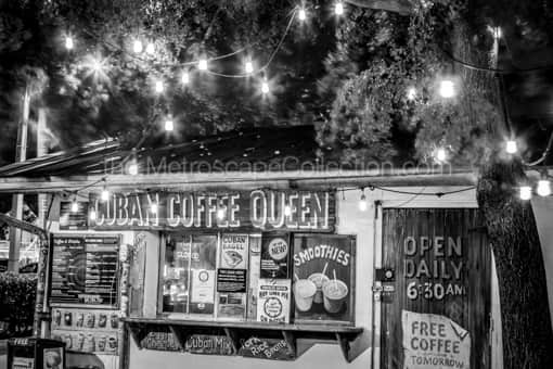 A Cuban Coffee Queen Stand at Night -- Key West Black and White Photos