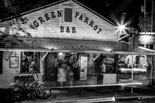 The Green Parrot Bar at Night -- Key West Black and White Photos