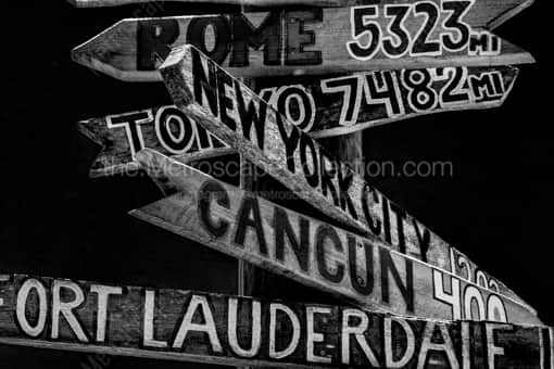 A Mileage Signpost -- Key West Black and White Photos