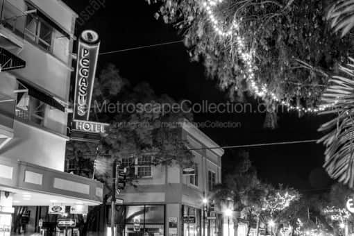 The Pegasus Hotel at Night -- Key West Black and White Photos
