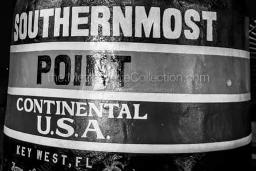 The Southernmost Point Marker at Night -- Key West Black and White Photos