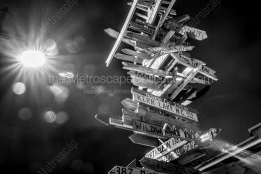 Mileage Sign Post at Night -- Key West Black and White Photos