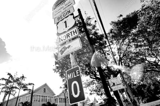 Mile Zero Sign -- Key West Black and White Photos