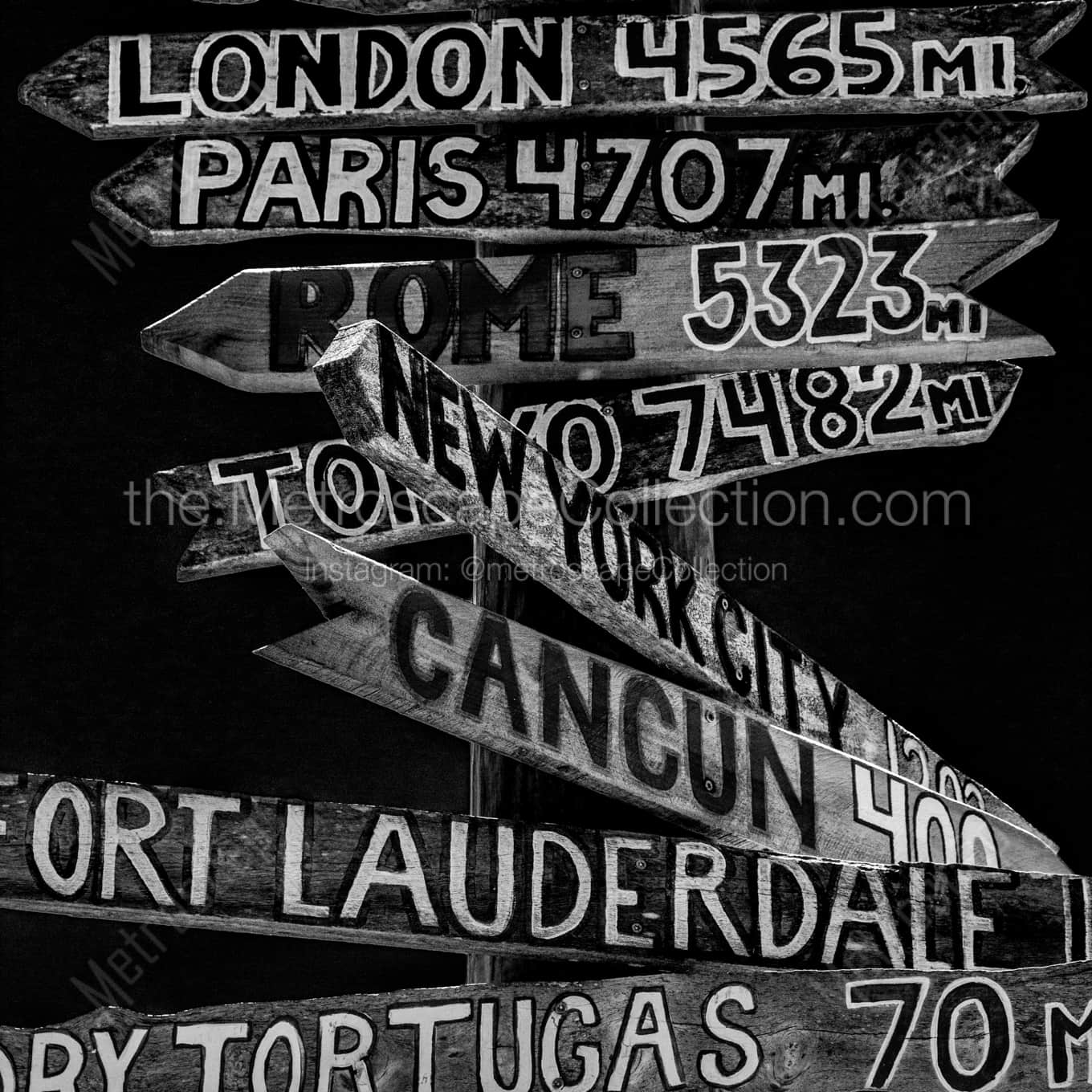 A Mileage Signpost landscape black and white Photography square crop