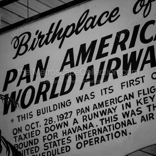 Matte Black WOOD Framed Black and White Key West Photograph: Pan American Airlines Birthplace in a Square Matte Black Wood Frame