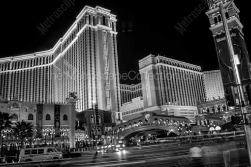 Las Vegas Black and White Photography of The Venetian Casino and Las Vegas Boulevard Traffic The Venetian Casino and Las Vegas Boulevard Traffic -- Las Vegas Black and White Photography