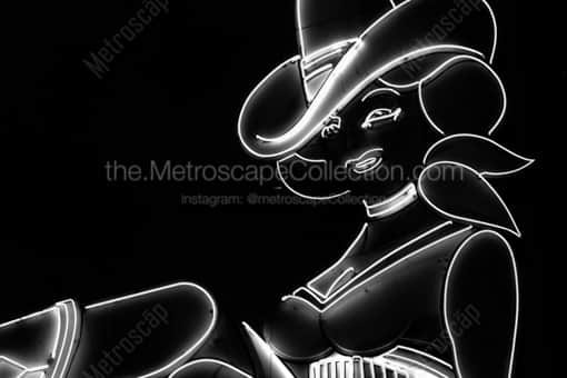 Las Vegas Black and White Photography of The Neon Cowgirl Vegas Vickie on Freemont Street The Neon Cowgirl Vegas Vickie on Freemont Street -- Las Vegas Black and White Photography