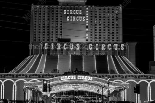Las Vegas Black and White Photography of The Six Instances of the word Circus at Circus Circus The Six Instances of the word Circus at Circus Circus -- Las Vegas Black and White Photography