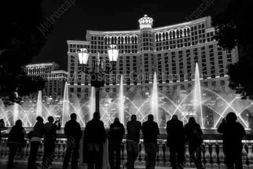 The Bellagio Fountains at Night -- Las Vegas Black and White Photos