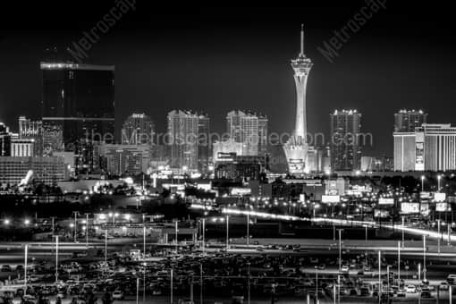 Las Vegas Black and White Photography of The North Las Vegas Strip Skyline at Night The North Las Vegas Strip Skyline at Night -- Las Vegas Black and White Photography