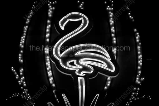 Las Vegas Black and White Photography of A Pink Flamingo atop the Flamingo Hotel and Casino A Pink Flamingo atop the Flamingo Hotel and Casino -- Las Vegas Black and White Photography