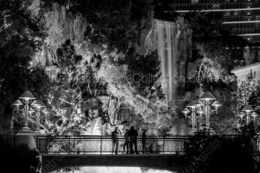 The Wynn Waterfall at Night -- Las Vegas Black and White Photos