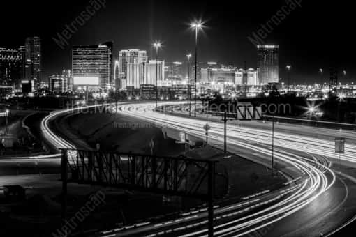 Las Vegas Black and White Photography of The Las Vegas Skyline over Interstate 15 at Night The Las Vegas Skyline over Interstate 15 at Night -- Las Vegas Black and White Photography