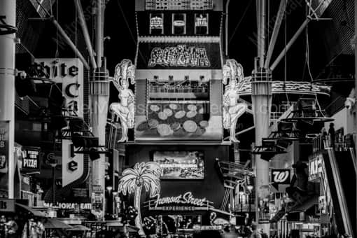 The Fremont Street Slotzilla Ziplines -- Las Vegas Black and White Photos