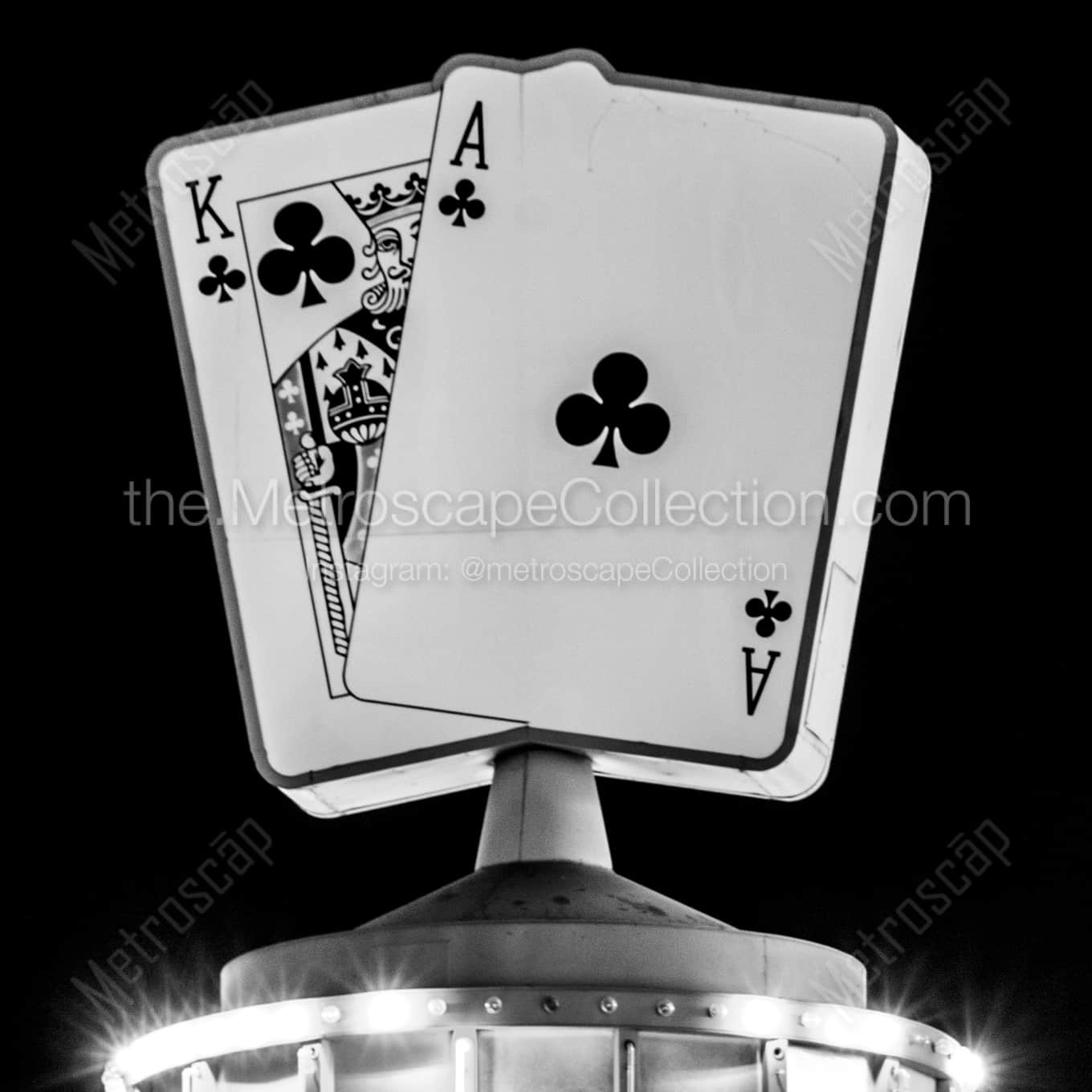 The Ace and King of Clubs on Fremont Street landscape black and white Photography square crop