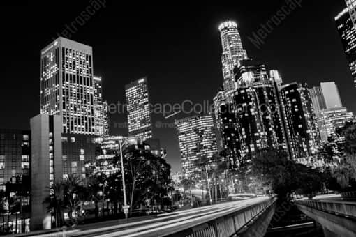 The Los Angeles Skyline Featuring the US Bank Building and Bank of America Building -- Los Angeles Black and White Photography