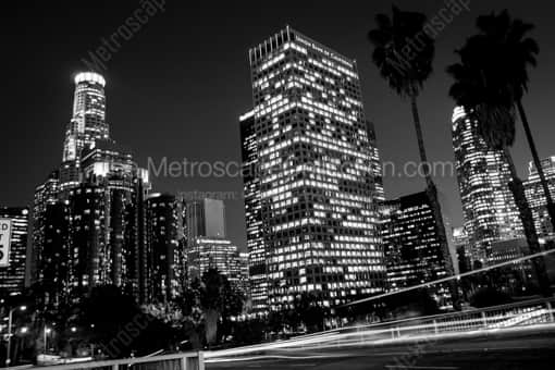 Los Angeles Black and White Photography of Downtown Los Angeles from Fourth Street at Night Downtown Los Angeles from Fourth Street at Night -- Los Angeles Black and White Photography
