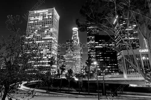 Downtown LA at Night -- Los Angeles Black and White Photography