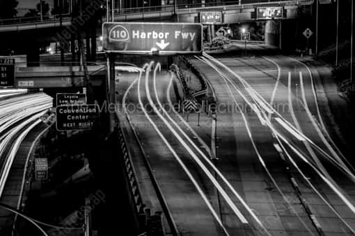 The Harbor Freeway Exit Ramp Sign -- Los Angeles Black and White Photography