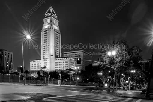 Los Angeles City Hall at Night -- Los Angeles Black and White Photography