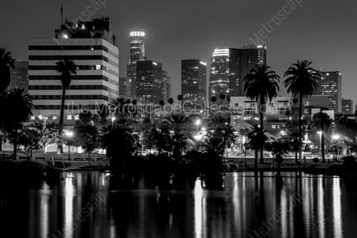 The LA Skyline from MacArthur Park -- Los Angeles Black and White Photography