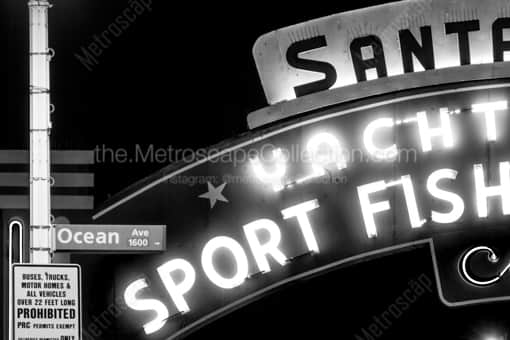 The Santa Monica Pier Sign -- Los Angeles Black and White Photography