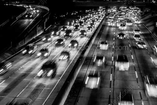 Downtown Los Angeles Traffic at Night -- Los Angeles Black and White Photography