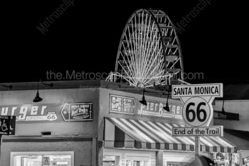 The End of Route 66 in Santa Monica -- Los Angeles Black and White Photography
